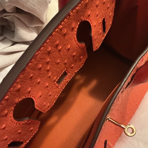 Elegant Orange Embossed Ostrich Leather Satchel Bag Size 30 NWOT - Picture 7 of 7